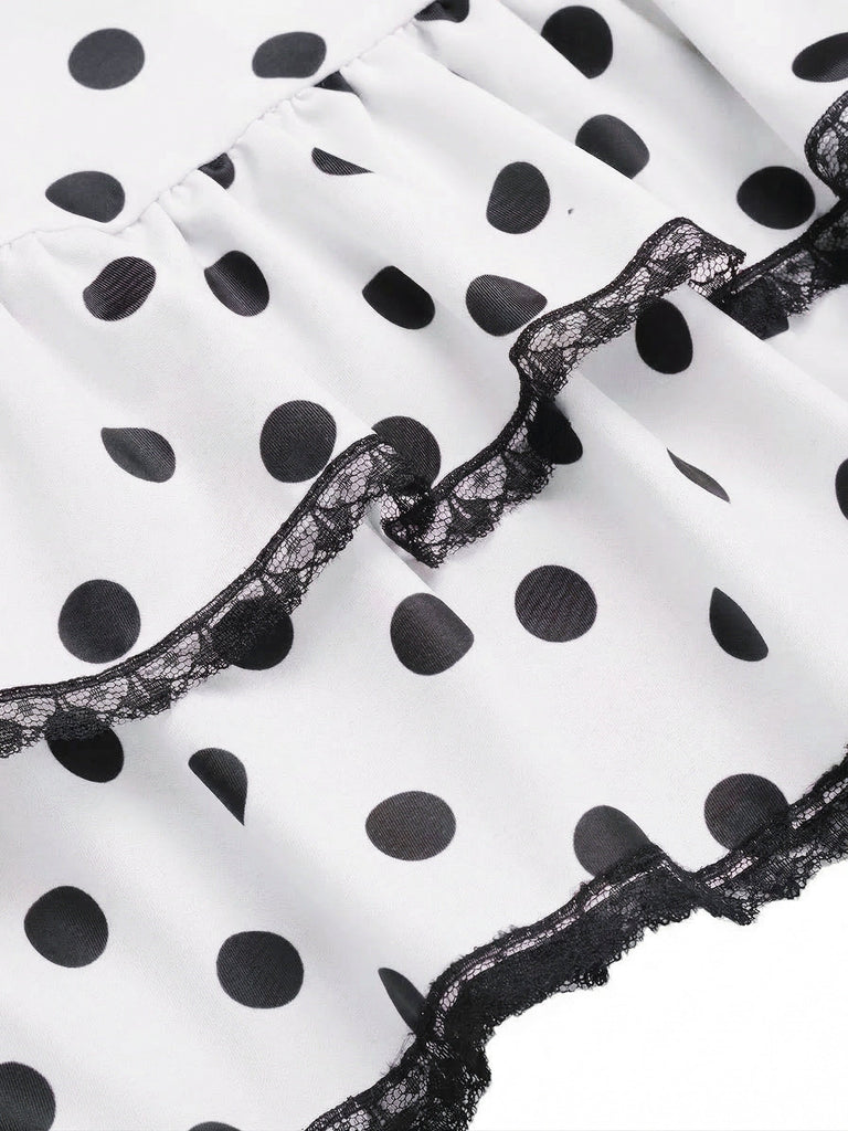 [Vorverkauf] Weiß 1940er Halter Polka Dots Schleife Einteiliger Badeanzug