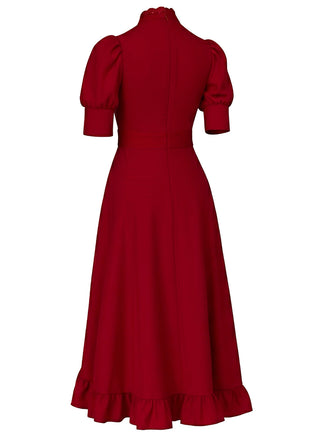 Rot 1940er X-Prequel Perle Spitze Rüschensaum Kleid
