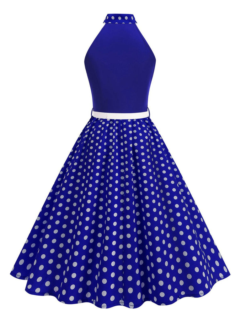 1950er Bogen Binde-Hals Polka Punkte Gürtel Kleid