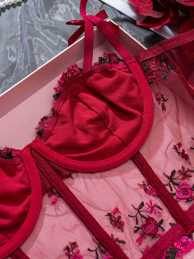 1960er Blumen Bestickt Bogen Dessous mit Bügel