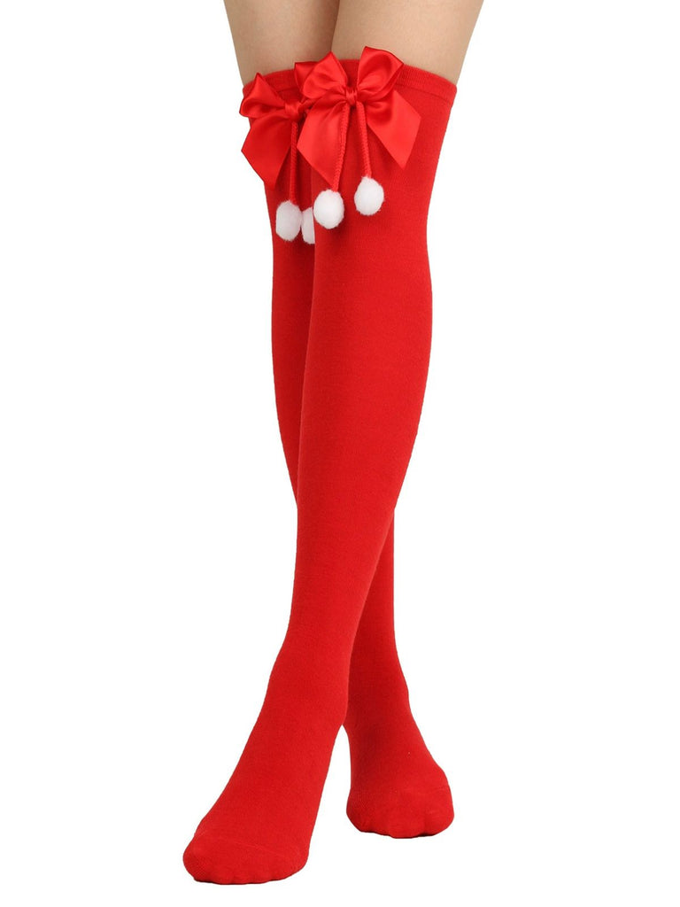 Weihnachten Streifen Bogen Pompon Socken