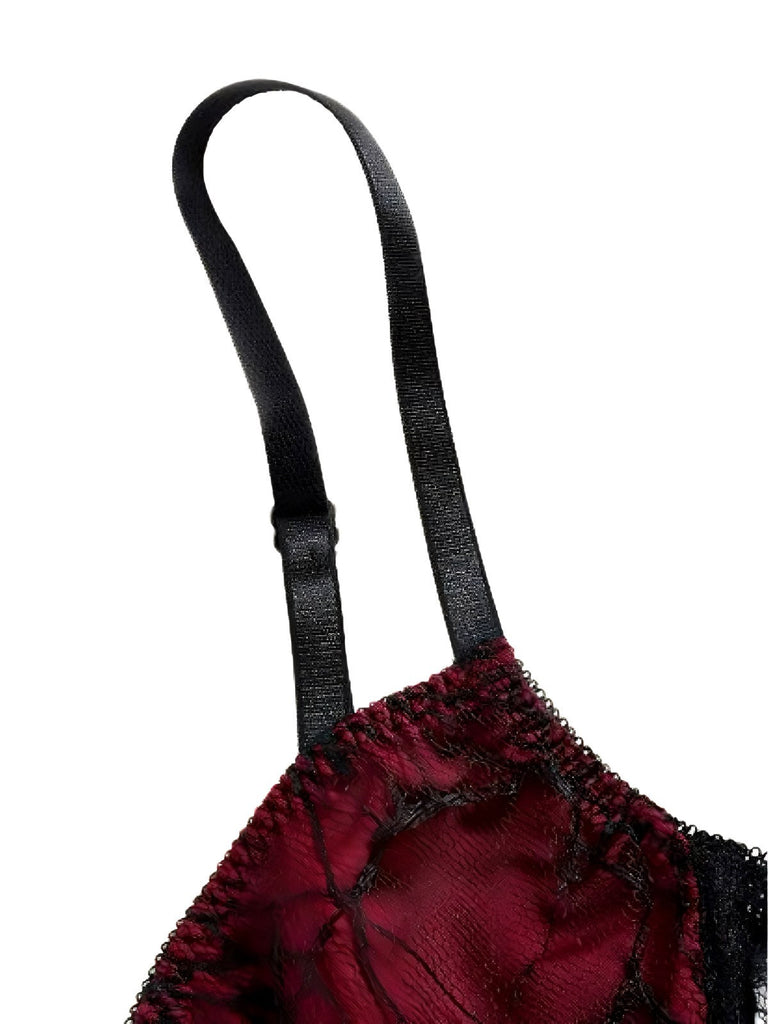 Weinrot 1970er Schläger Spinnennetz Spitze Camisole