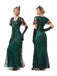 Schwarz 1920er Pailletten Maschen Abendkleid im Meerjungfrauen-Stil