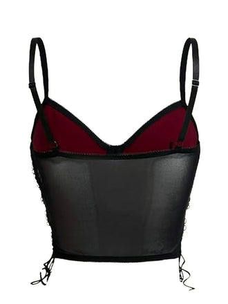 Weinrot 1970er Schläger Spinnennetz Spitze Camisole