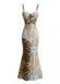 1930er Spaghetti Gurt Leopard Barock Drucken Spitze Kleid