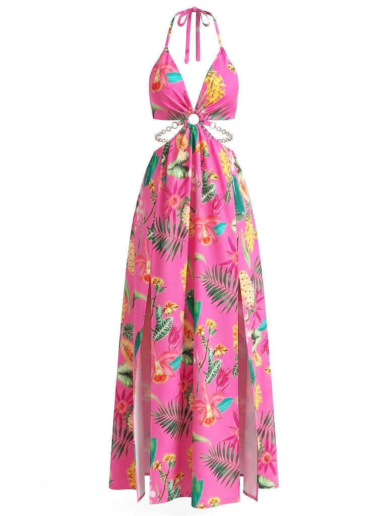 30er Maxikleid mit Neckholder und Blumen