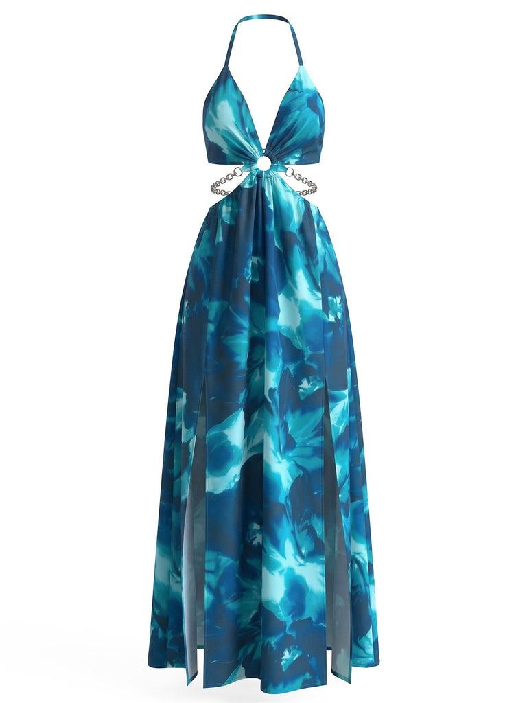 30er Maxikleid mit Neckholder und Blumen