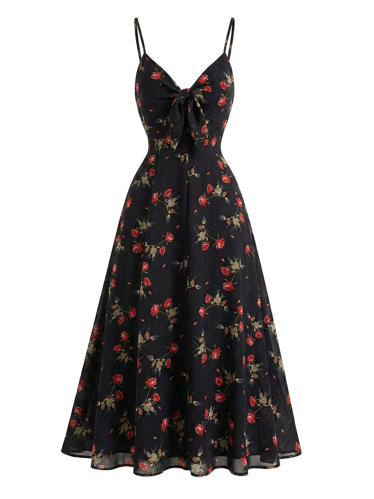 Bunt 1930er Blumen V-Ausschnitt Boho Slip Kleid