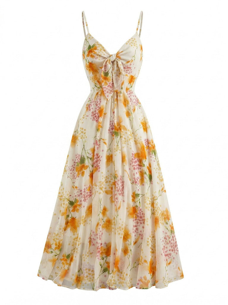 Bunt 1930er Blumen V-Ausschnitt Boho Slip Kleid