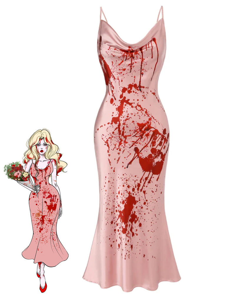 Schwarzes Halloween-Meerjungfrauenkleid mit Kürbis- und Geisterprint