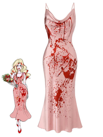 Schwarzes Halloween-Meerjungfrauenkleid mit Kürbis- und Geisterprint