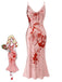 Schwarzes Halloween-Meerjungfrauenkleid mit Kürbis- und Geisterprint