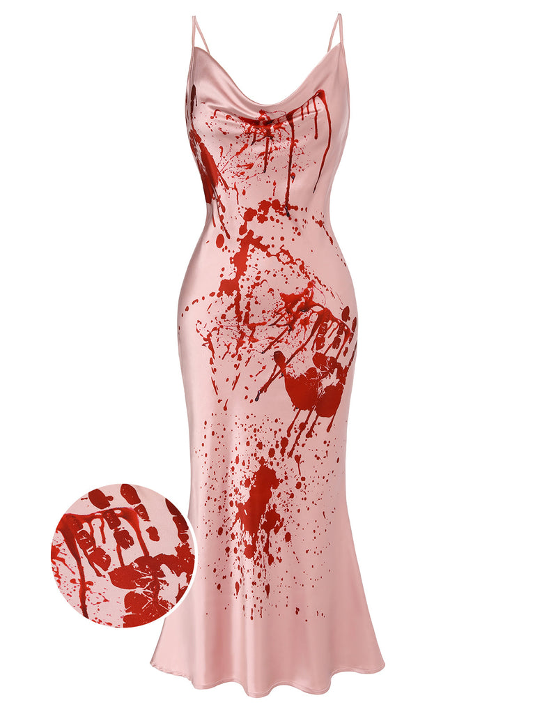 Schwarzes Halloween-Meerjungfrauenkleid mit Kürbis- und Geisterprint