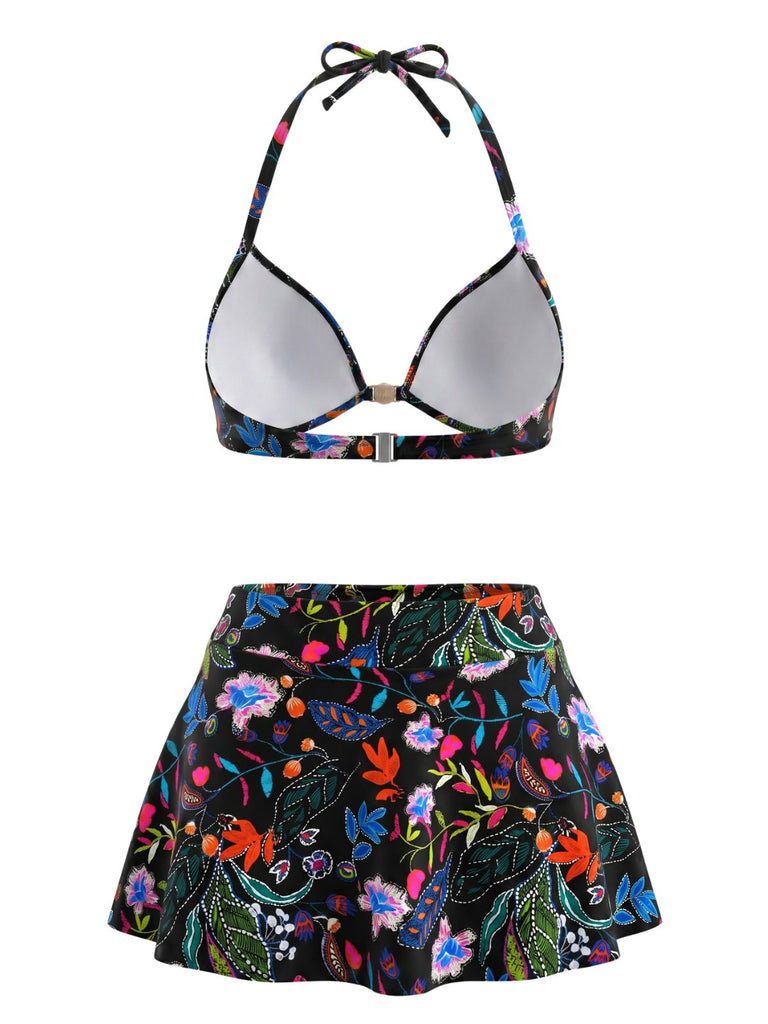 30er Tropen Bikini-Set mit Neckholder und Blumen