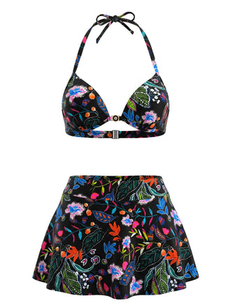 30er Tropen Bikini-Set mit Neckholder und Blumen