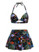 30er Tropen Bikini-Set mit Neckholder und Blumen