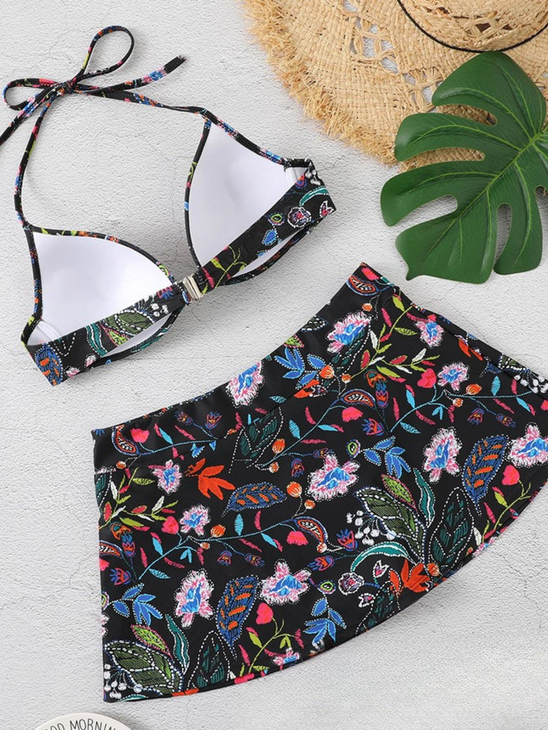 30er Tropen Bikini-Set mit Neckholder und Blumen