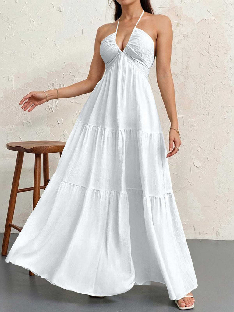 30er Maxikleid mit V-Ausschnitt und Neckholder
