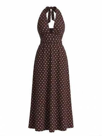 30er Maxikleid mit Polka-Dots und V-Ausschnitt