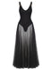 1930er V-Ausschnitt Riemchen Netz Fließend Maxi Kleid