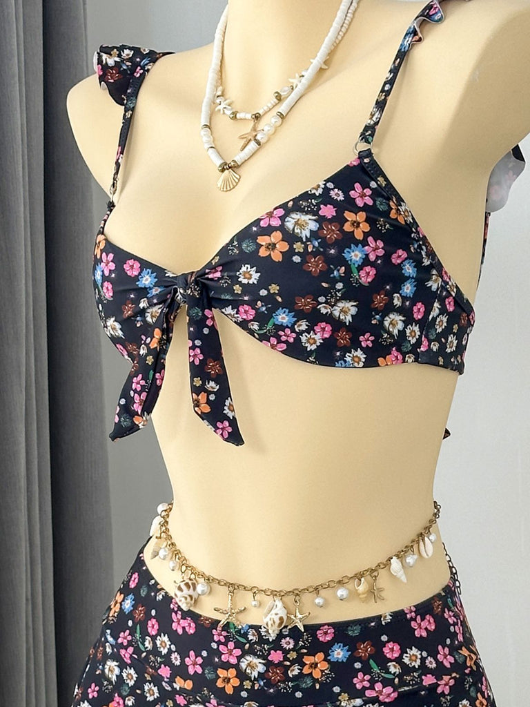 40er Bikini-Set mit Ditsy-Blumen und Rüschen