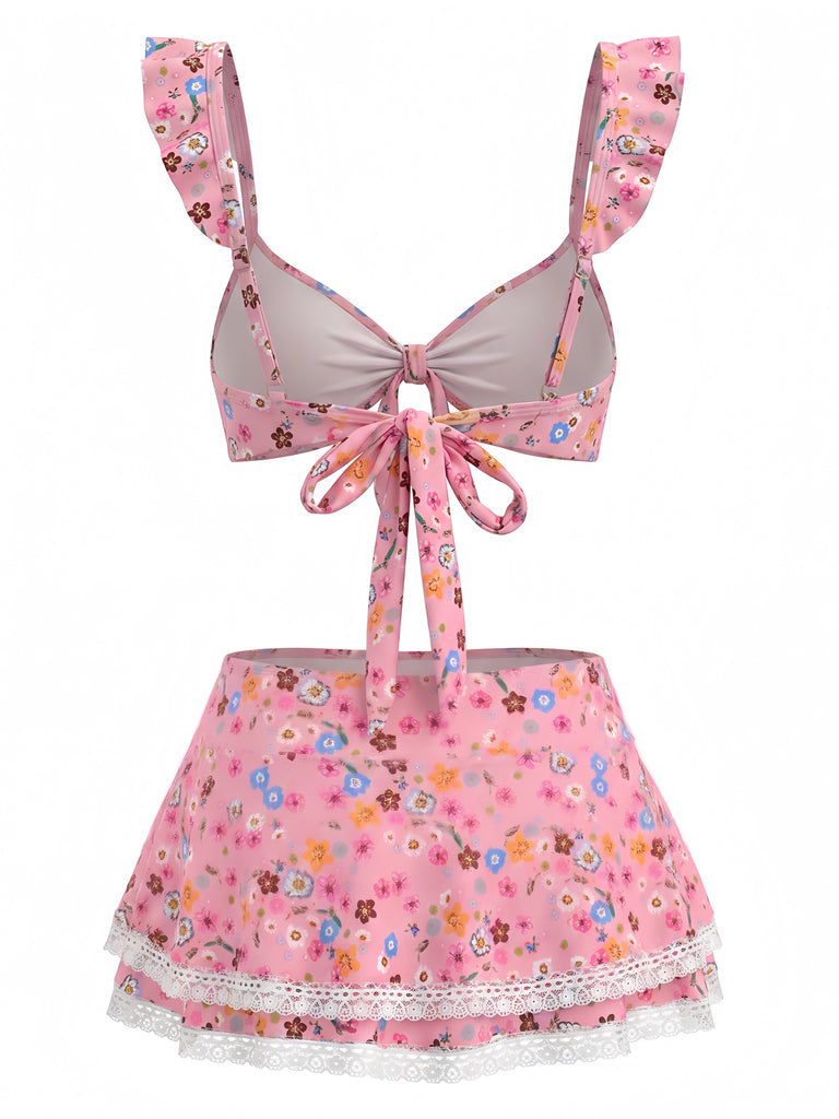 40er Bikini-Set mit Ditsy-Blumen und Rüschen