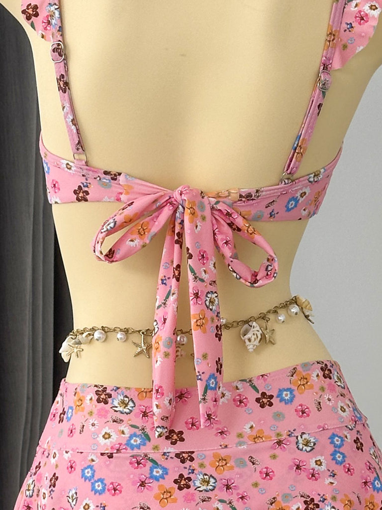 40er Bikini-Set mit Ditsy-Blumen und Rüschen