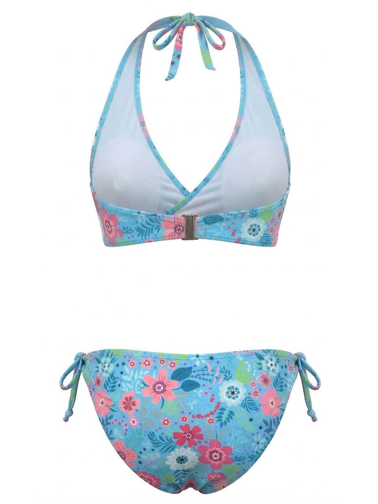1940er Blumen Drucken Halfter Bikini-Set