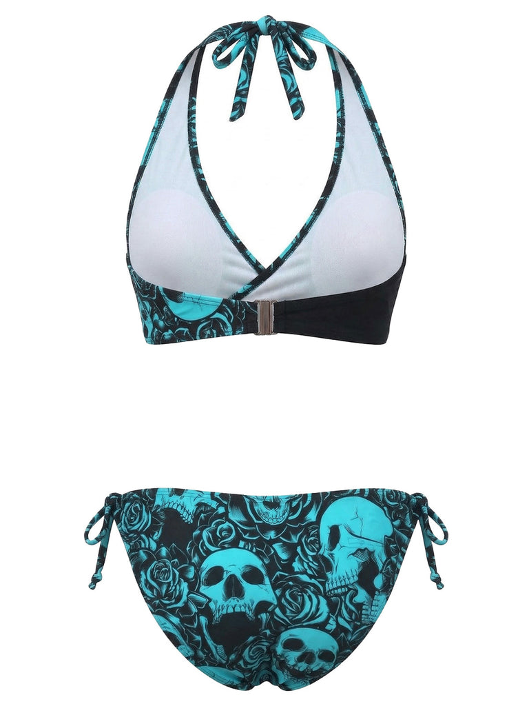 1940er Blumen Drucken Halfter Bikini-Set