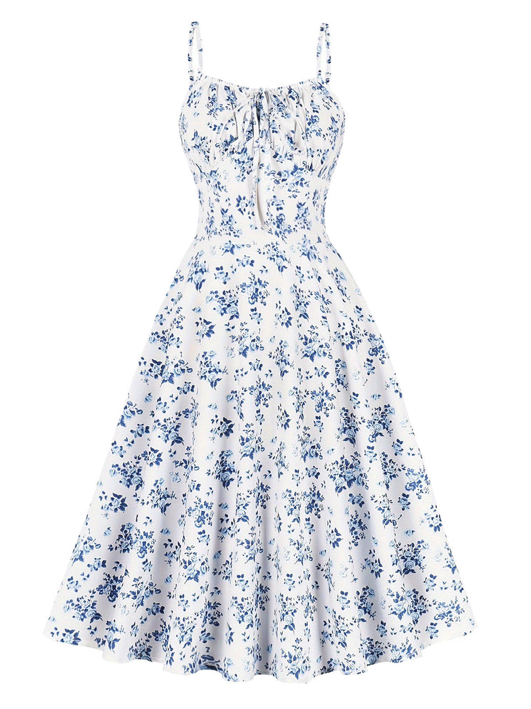 40er Ärmelloses Swingkleid mit Spaghettiträger und Blumen