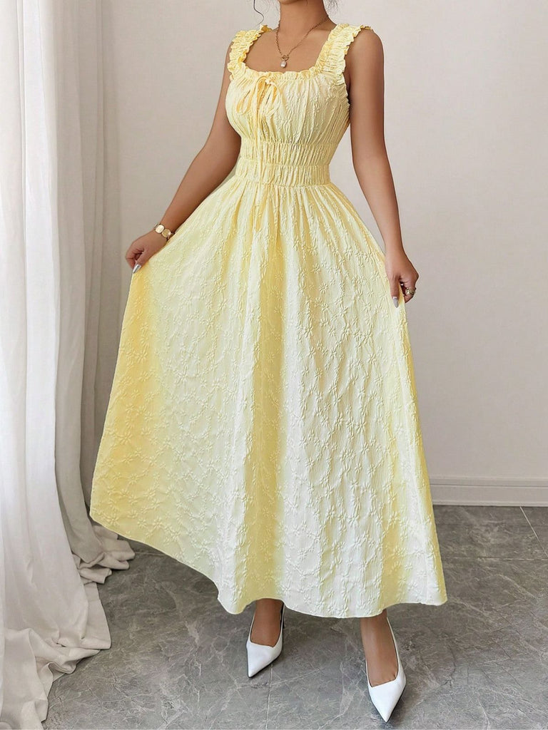 40er Kleid mit Eckiger Ausschnitt und Rüschen