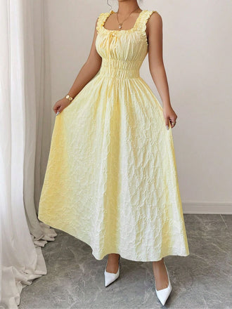 40er Kleid mit Eckiger Ausschnitt und Rüschen