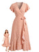 Orange 40er Meerjungfrauenkleid mit Ditsy-Blumen und V-Ausschnitt
