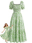 40er Kleid mit Eckiger Ausschnitt und Blumen