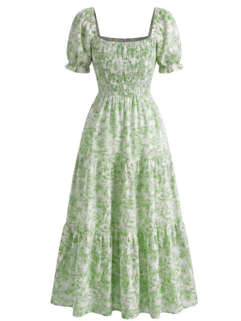 40er Kleid mit Eckiger Ausschnitt und Blumen