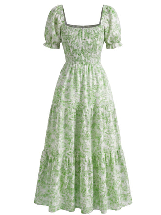 40er Kleid mit Eckiger Ausschnitt und Blumen