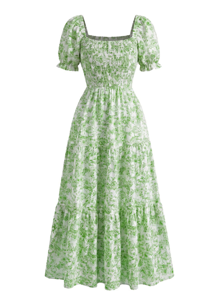 40er Kleid mit Eckiger Ausschnitt und Blumen