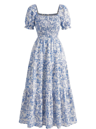 40er Kleid mit Eckiger Ausschnitt und Blumen
