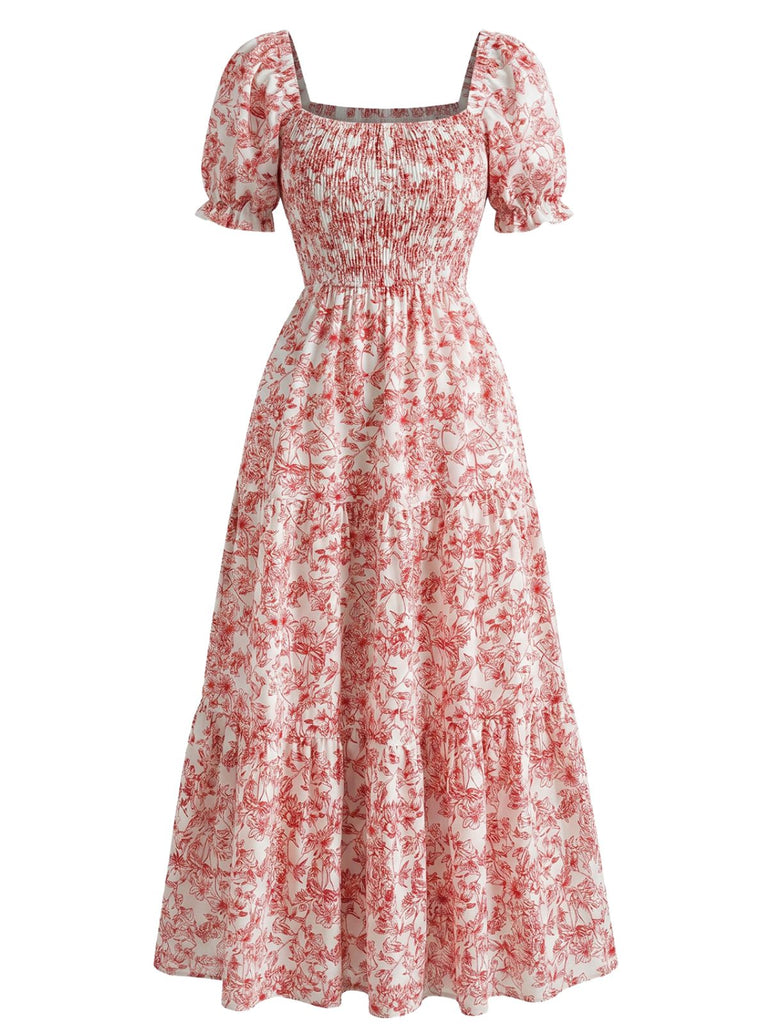 40er Kleid mit Eckiger Ausschnitt und Blumen