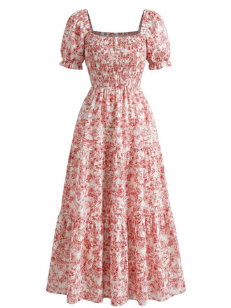 40er Kleid mit Eckiger Ausschnitt und Blumen