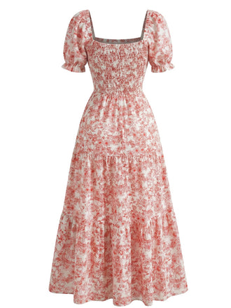 40er Kleid mit Eckiger Ausschnitt und Blumen