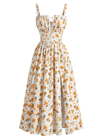 40er Midikleid mit Blumen und Vorderbindung