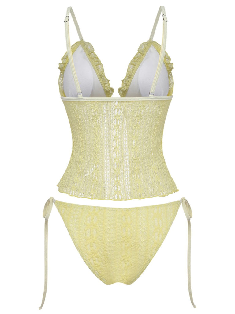 Bikini-Model aus den 1940er Jahren – Rückansicht aus doppellagigem Spitzenstrickstoff