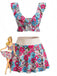 Mehrfarbig 1940er Blumen Rüschen Herzausschnitt Tankini Set