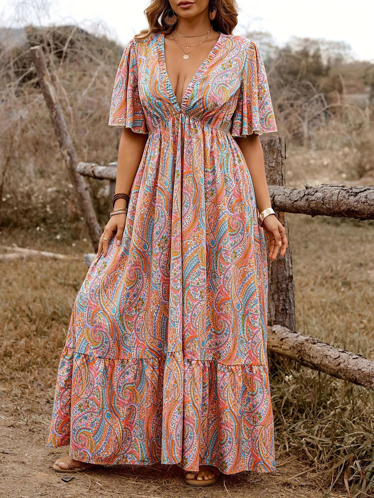 Paisley-Kleid im Vintage-Stil der 1940er Jahre mit V-Ausschnitt – Vintage-Kleid, Retro-Mode