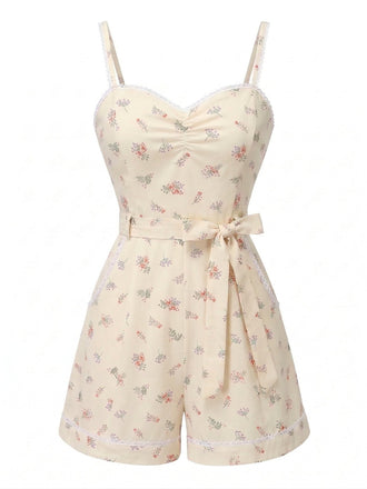 1940s Polka Dot Patchwork Suspender Romper - vintage jumpsuit, retro fashion