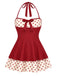 Rotes 40er Badekleid mit Polka-Dots und Neckholder