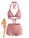 Verrotten 1940er Streifen Halfter Gerippt Dreieck Bikini-Set