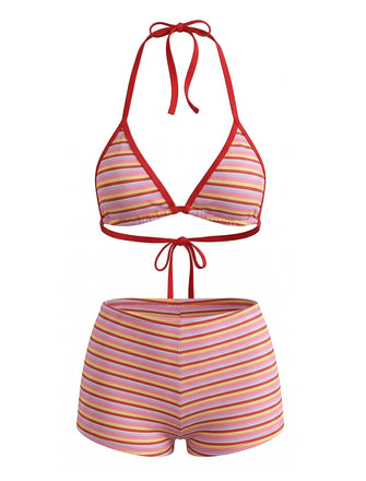 Verrotten 1940er Streifen Halfter Gerippt Dreieck Bikini-Set