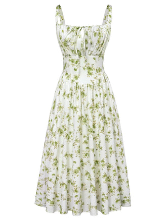 40er Midikleid mit Eckiger Ausschnitt und Blumen